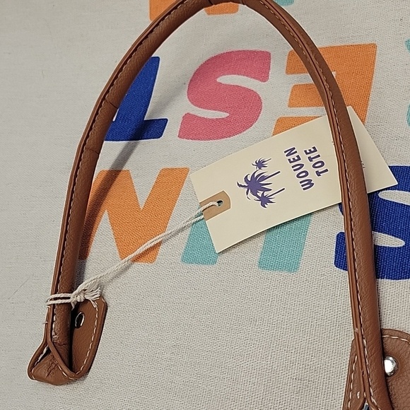 Woven Tote SUN REST FUN Canvas 20x11x8 Tote Bag - Picture 4 of 5